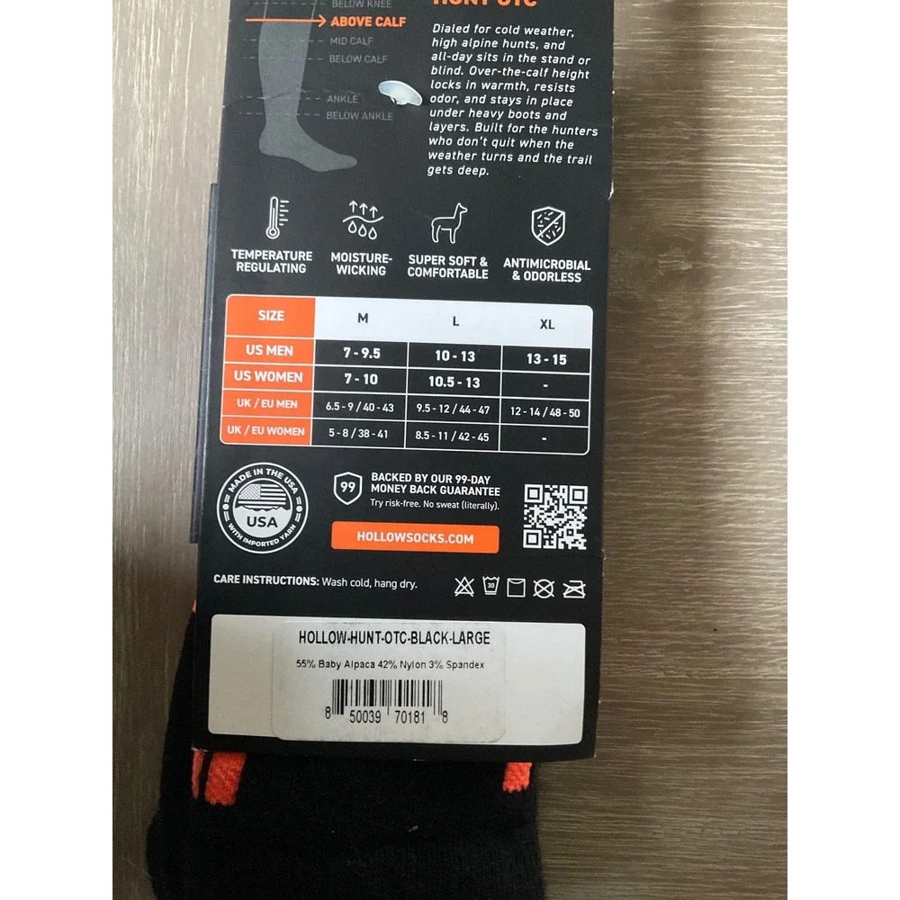 Hollow Hunt Alpaca Socks Over The Calf Height‎ Black Orange Large New With Tags